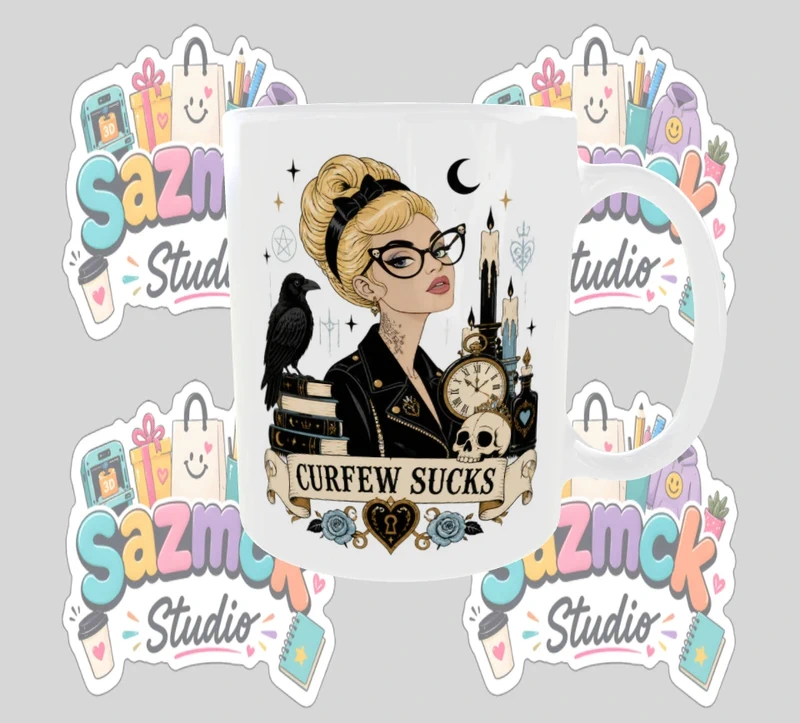 Gothic Witch 'Curfew Sucks' Ceramic Mug - Image 3