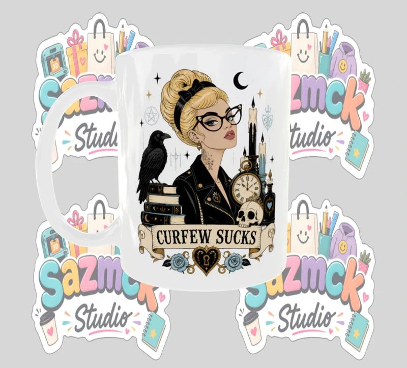 Gothic Witch 'Curfew Sucks' Ceramic Mug - Image 2