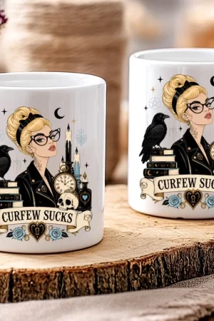 Gothic Witch 'Curfew Sucks' Ceramic Mug