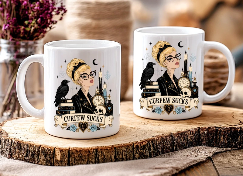 Gothic Witch 'Curfew Sucks' Ceramic Mug